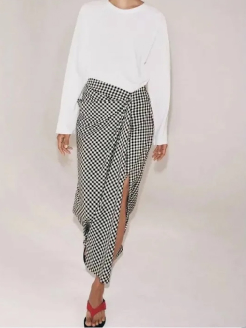 NWT Zara Gingham Draped Midi Skirt with Side Slit